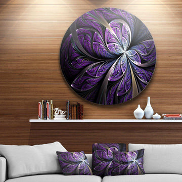 Glittering Purple Fractal Flower - Floral Large Metal Circle Wall Art